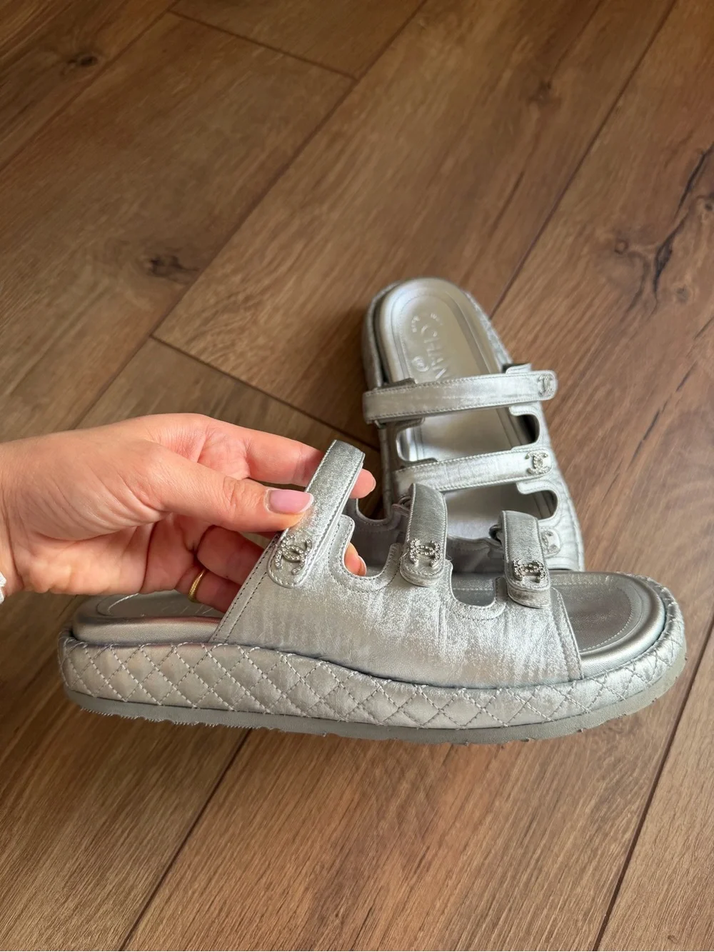 CHANEL laminated lambskin